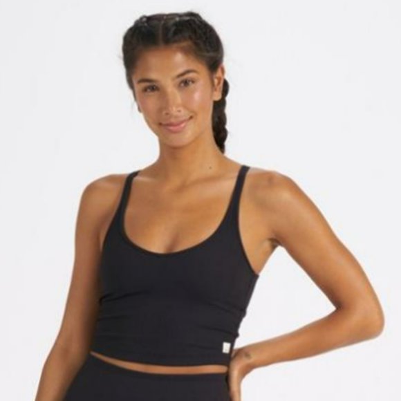 Vuori Tops - Vuori Rib Crop Tank Top - Black - Size Large